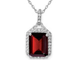 5.00 Carat (ctw) Emerald Cut Garnet Pendant Necklace in 14K White Gold with Chain